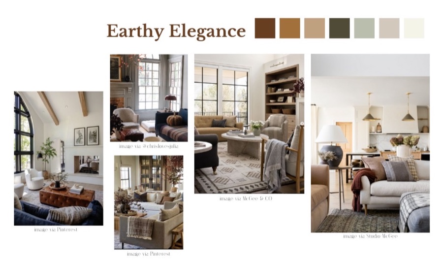 Earthy Elegance fall mood board with terracotta, deep greens, and warm browns